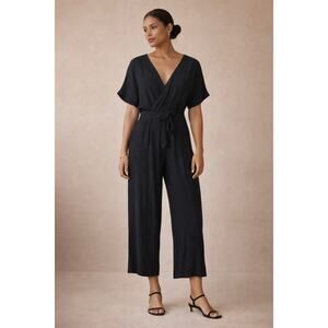 Do+Be Black Cropped Jumpsuit Tie Front Small Casual Minimal Chic